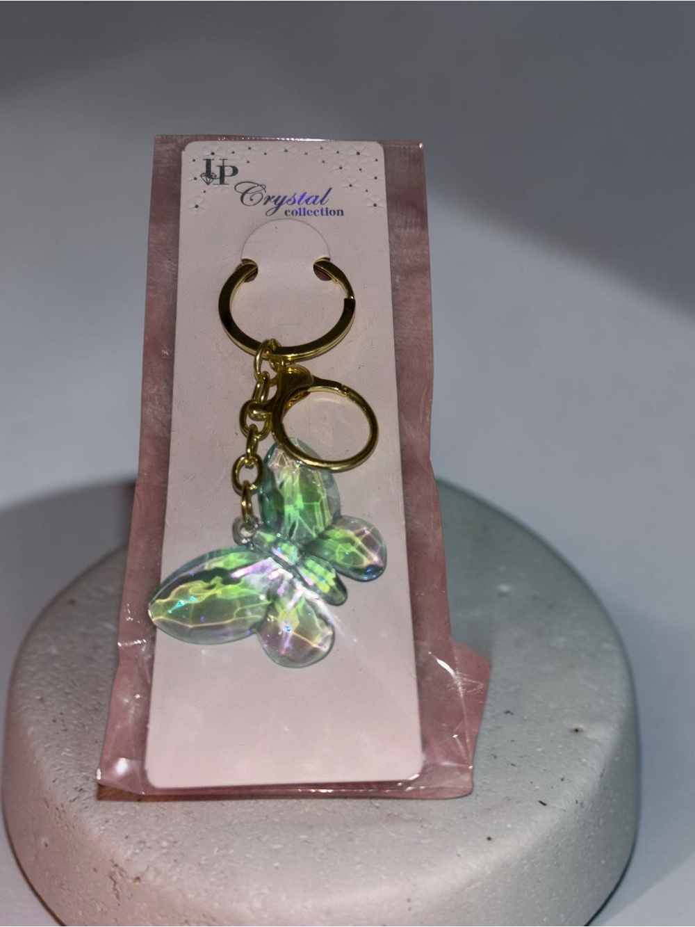 VP Crystal Collection Iridescent Butterfly Keychain Bag Charm Gold Tone AB
